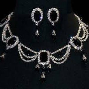 Vintage - Jet Octagon and Oval Necklace and Earring Set